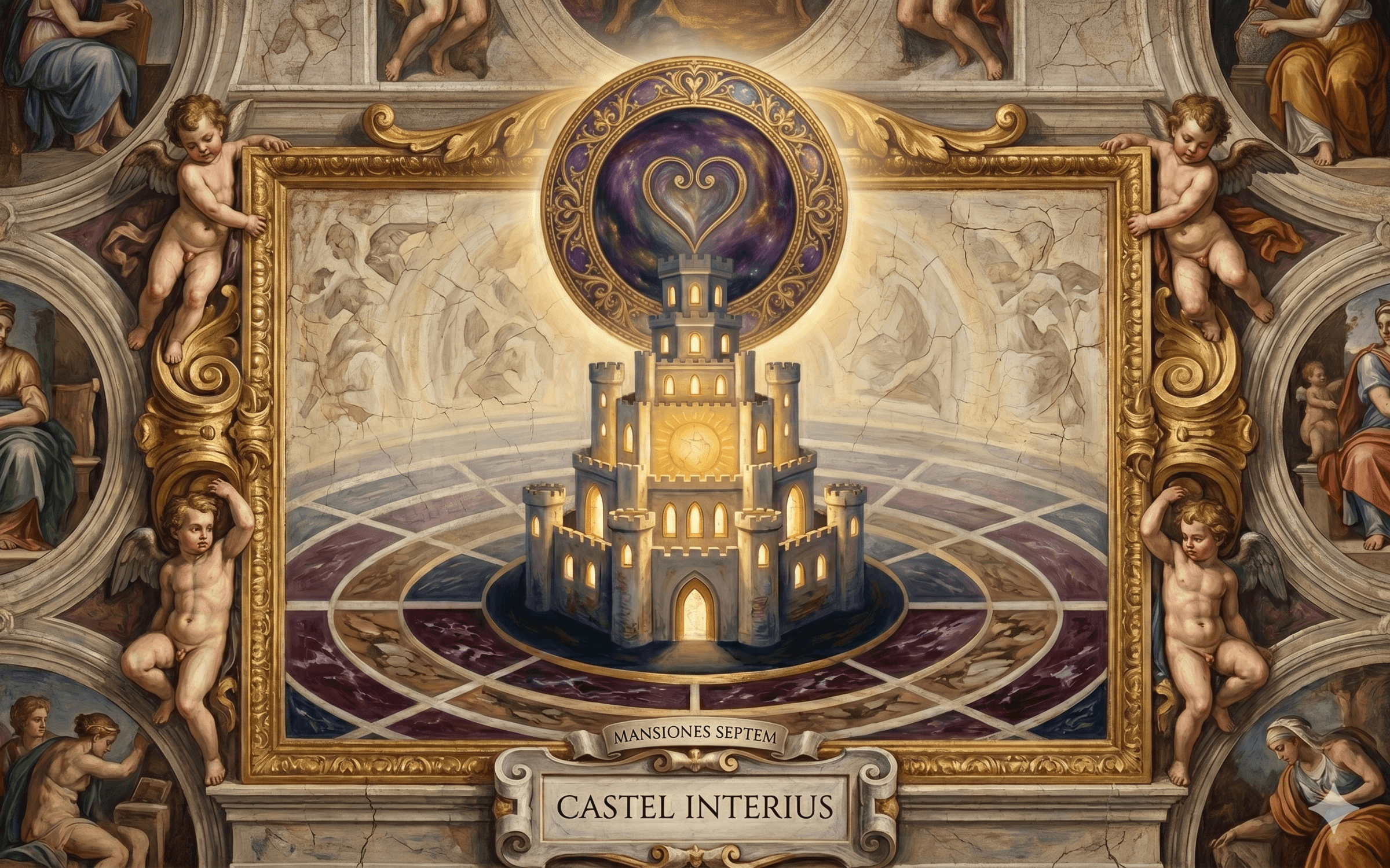 Illuminated castle representing the Interior Castle of St. Teresa of Ávila